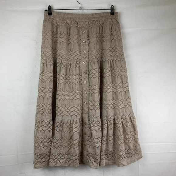NY and Co Sz XL Beige Crochet Tiered Maxi Skirt Button Front Boho Festival Fairy - Picture 2 of 8